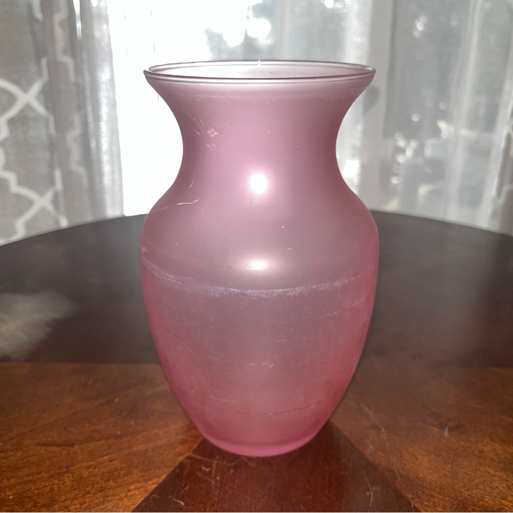 Pink Matte Glass Decorative Vase Solid Pattern Home Decor Accent - Picture 2 of 4